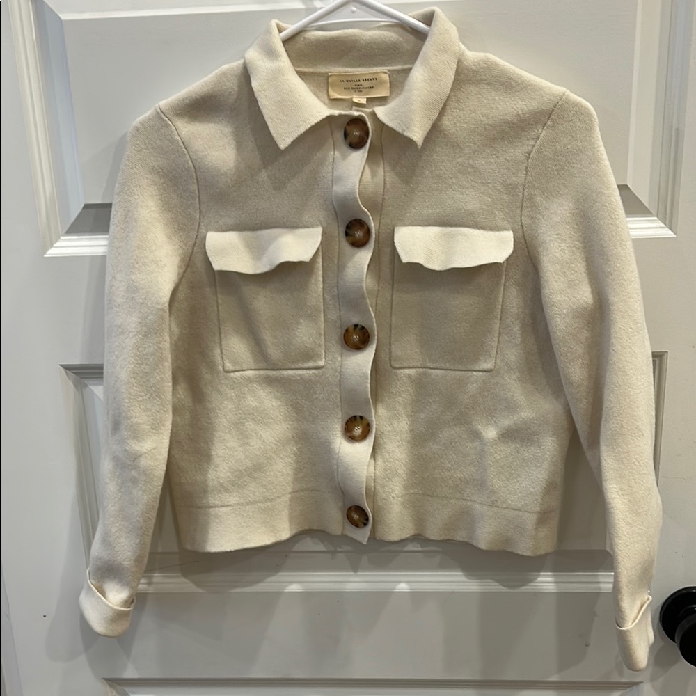 Sezane Cream Button-Up Pocket Jacket